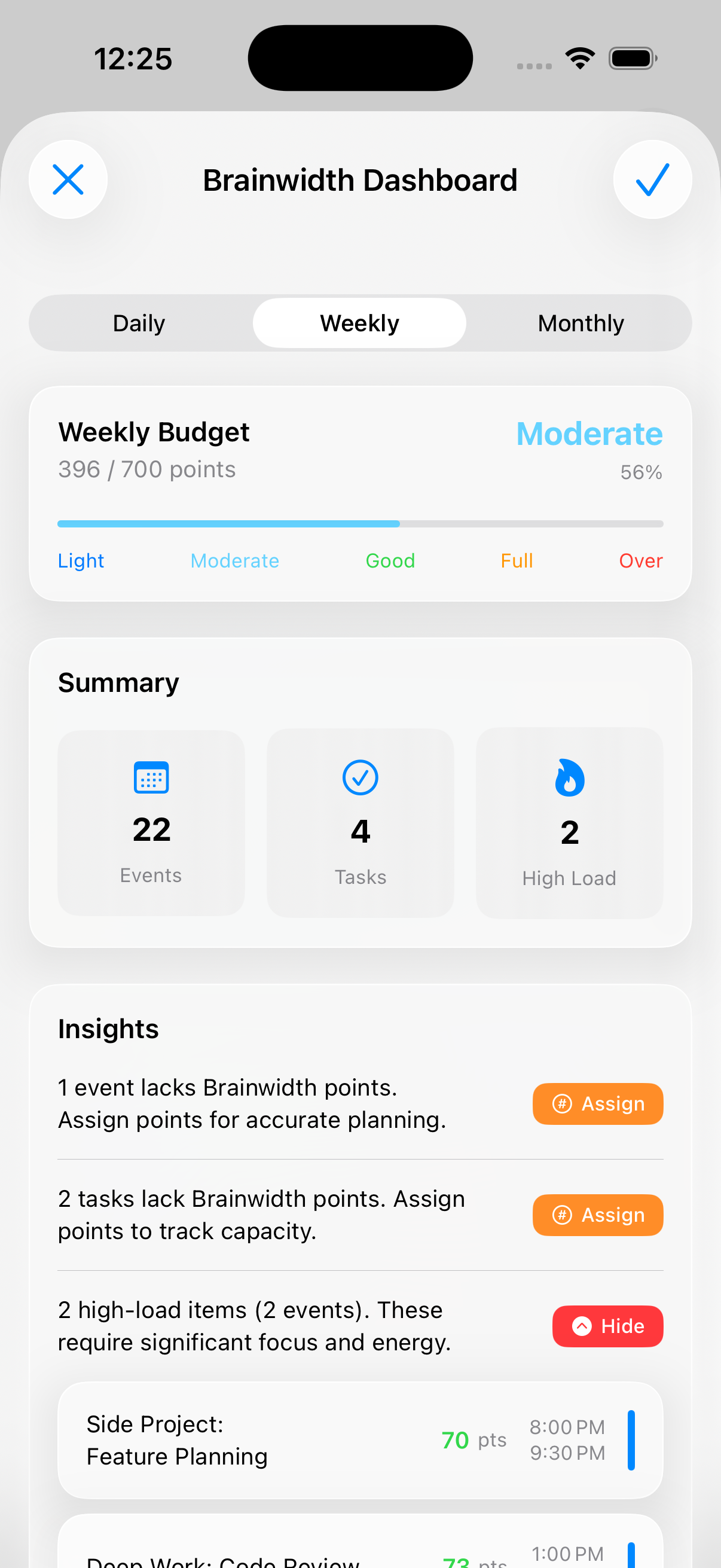 Brainwidth App Dashboard