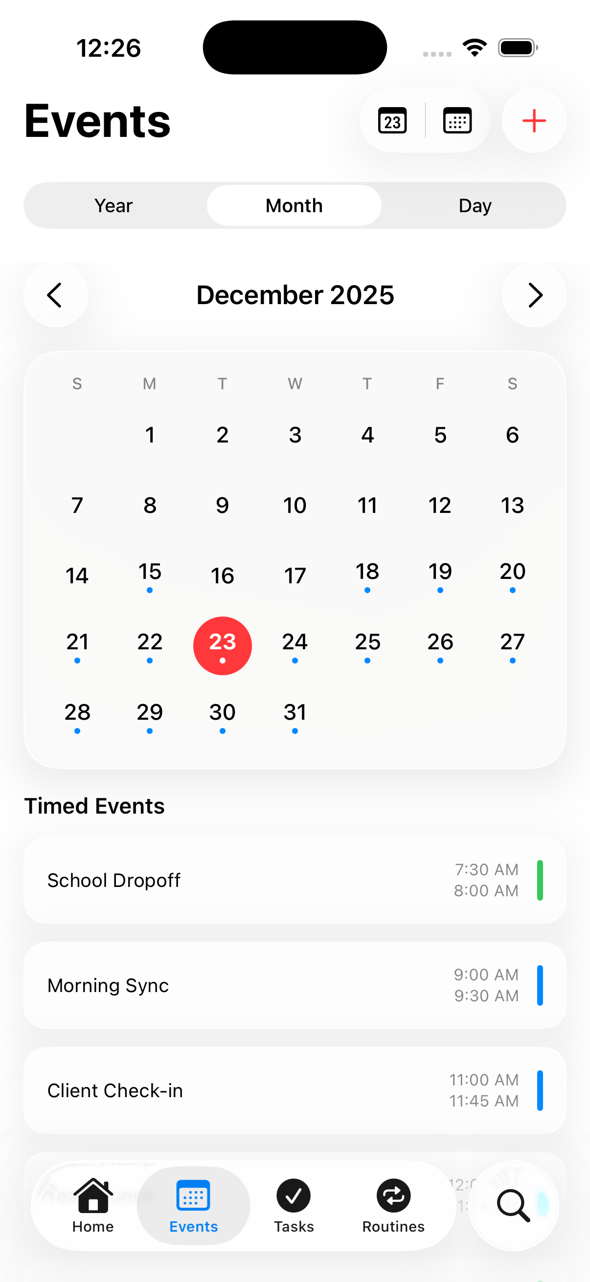 Events Tab View