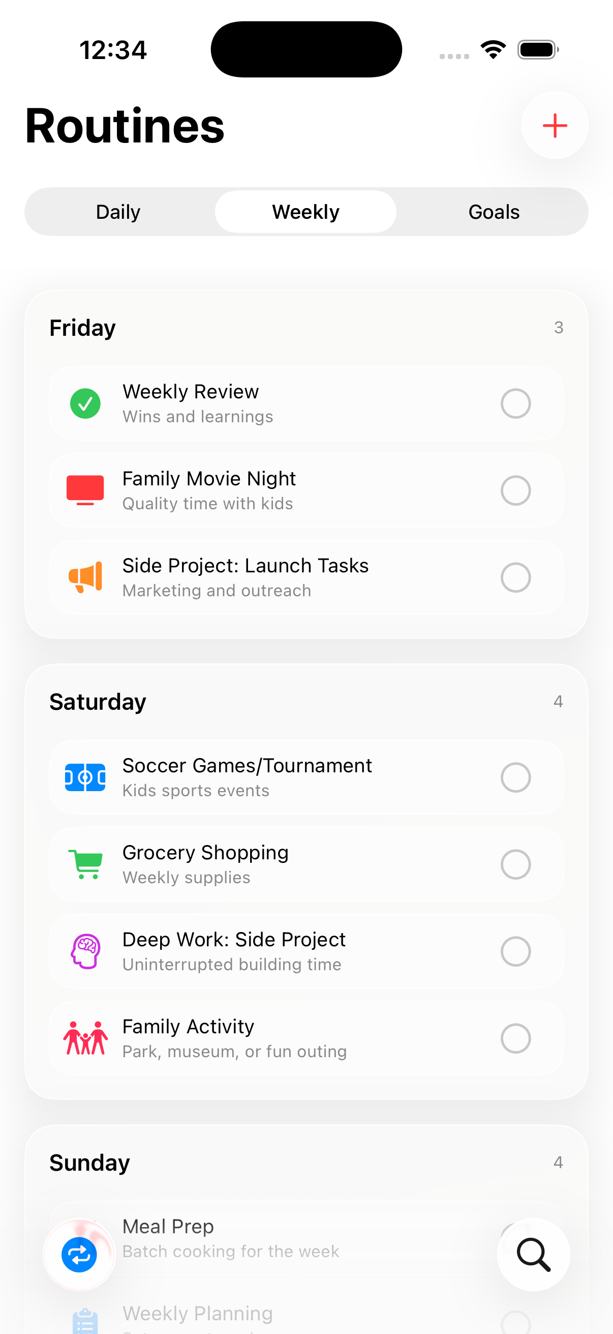 Routines Weekly View